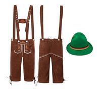 Bkazwe Déguisement Oktoberfest Homme Authentique Allemand Festival d'Octobre Costume - Pantalon Lederhosen Cuir + Chapeau à Plume Costume Oktoberfest Bavarois Déguisement Carnaval Halloween