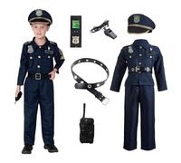 Bkazwe Deguisement Policier Enfant Garçon, Costume Policier Deguisement Carnaval Garçon, Costume de Police Chemise,Pantalon,Chapeau,Ceinture,Talkie-Walkie,Le Sifflet pour Halloween Noël