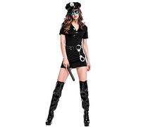 Bkazwe Deguisement Policiere Uniforme de Police Femme, Costume de Carnaval Sexy, Tenue Complète de Policier avec Chapeau, Menottes et Ceintur, Déguisement pour Halloween, Soirée à Thème, Cosplay