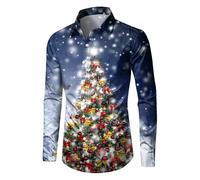 Bkazwe Funky Christmas Chemise de Noël -Hawaienne Noël Homme Coupe-Régulière Manche-Courte Père-Noël X-Mas Pain-D'épices Unisexe Classique Christmas Casual T-Shirt Grande Taille