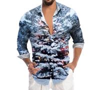 Bkazwe Funky Christmas Chemise de Noël -Hawaienne Noël Homme Coupe-Régulière Manche-Courte Père-Noël X-Mas Pain-D'épices Unisexe Classique Christmas Casual T-Shirt Grande Taille