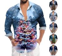 Bkazwe Funky Christmas Chemise de Noël -Hawaienne Noël Homme Coupe-Régulière Manche-Courte Père-Noël X-Mas Pain-D'épices Unisexe Classique Christmas Casual T-Shirt Grande Taille