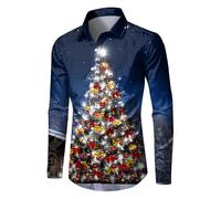 Bkazwe Funky Christmas Chemise de Noël -Hawaienne Noël Homme Coupe-Régulière Manche-Courte Père-Noël X-Mas Pain-D'épices Unisexe Classique Christmas Casual T-Shirt Grande Taille