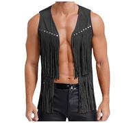 Bkazwe Gilet à Franges Homme en Suédine Marron - Style Hippie Vintage Années 70 - Veste sans Manches Festival, Carnaval, Cosplay Déguisement Boho Chic