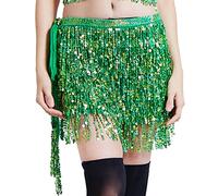 Bkazwe Jupe Courte à Sequins et Franges Tenue Festival Coachella Jupe Danse Orientale à Paillettes Vibrantes - Écharpe Hanche Réglable Festival - Tenue Scène Fête Party Disco Jupes