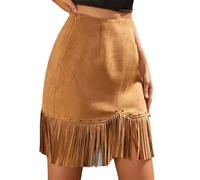 Bkazwe Mini Jupe Cowboy Frangée - Style Western Rétro - Courte et Sexy - Idéal Festival, Fête & Extérieur - Fermeture Latérale - Tendance Bohème