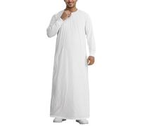 Bkazwe Musulman Qamis Homme Djellaba Marocaine Abaya Caftan Robe Patte de Boutonnage Col Mao Djellaba Homme Manches Longues avec Boutons Qamis Caftan pour Mariage, Tenue de Cérémonie Musulmane