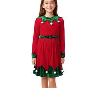 Bkazwe Robe Costume de Noël Fille Costume de Clown de Cirque - Déguisement Elfe Rouge à Manches Longues - Vêtement Confortable en Velours pour Cosplay, Carnaval Fête et Réveillon du Nouvel An