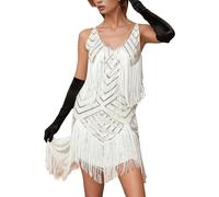 Bkazwe Robe Flapper Femme 1920s Soirée Longue - Robe de Bal Gatsby Élégante en Paillettes Scintillantes avec Franges - Costume Vintage Années 20 pour Party Cocktail, Bal Masqué et Thé Dansant