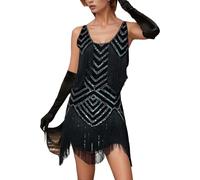 Bkazwe Robe Flapper Femme 1920s Soirée Longue - Robe de Bal Gatsby Élégante en Paillettes Scintillantes avec Franges - Costume Vintage Années 20 pour Party Cocktail, Bal Masqué et Thé Dansant
