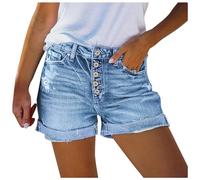 Bkazwe Short Jean Femme Boyfriend Décontracté Été Large Confortable Denim Élastique Taille Moyenne Y2K Trous Jeans Shorts