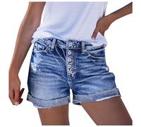 Bkazwe Short Jean Femme Boyfriend Décontracté Été Large Confortable Denim Élastique Taille Moyenne Y2K Trous Jeans Shorts
