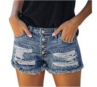 Bkazwe Short Jean Femme Boyfriend Décontracté Été Large Confortable Denim Élastique Taille Moyenne Y2K Trous Jeans Shorts
