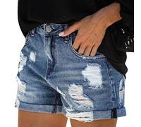 Bkazwe Short Jean Femme Boyfriend Décontracté Été Large Confortable Denim Élastique Taille Moyenne Y2K Trous Jeans Shorts