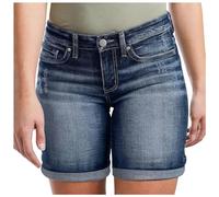 Bkazwe Short Jean Femme Boyfriend Décontracté Été Large Confortable Denim Élastique Taille Moyenne Y2K Trous Jeans Shorts