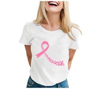 Bkazwe T-Shirt Femme Cancer du Sein - Octobre Rose Ruban Rose Sensibilisation - Haut Décontracté Manches Courtes Col Rond Coton - Campagne Internationale Femmes Grande Taille Tshirts