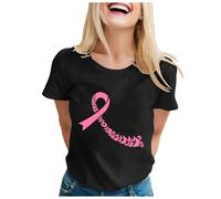 Bkazwe T-Shirt Femme Cancer du Sein - Octobre Rose Ruban Rose Sensibilisation - Haut Décontracté Manches Courtes Col Rond Coton - Campagne Internationale Femmes Grande Taille Tshirts