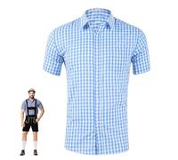 Bkazwe Traditionnels Tenue Bavaroise Chemise Homme Flanelle d'Oktoberfest - Manches Courtes à Carreaux Allemands - Style Authentique pour Lederhosen, Fêtes de la Bière et Réunions Festives