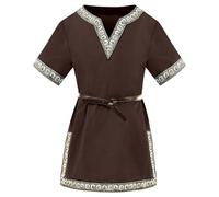 Bkazwe Tunique Médiévale pour Garçon, Cosplay T-Shirts, Costume d'halloween, Renaissance, Viking, Warrior, Chevalier, Chemises Vintage Haut pour Enfant - Déguisement Carnaval Tunique Médiévale