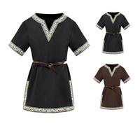 Bkazwe Tunique Médiévale pour Garçon, Cosplay T-Shirts, Costume d'halloween, Renaissance, Viking, Warrior, Chevalier, Chemises Vintage Haut pour Enfant - Déguisement Carnaval Tunique Médiévale