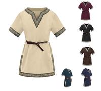 Bkazwe Tunique Médiévale pour Garçon, Cosplay T-Shirts, Costume d'halloween, Renaissance, Viking, Warrior, Chevalier, Chemises Vintage Haut pour Enfant - Déguisement Carnaval Tunique Médiévale