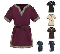 Bkazwe Tunique Médiévale pour Garçon, Cosplay T-Shirts, Costume d'halloween, Renaissance, Viking, Warrior, Chevalier, Chemises Vintage Haut pour Enfant - Déguisement Carnaval Tunique Médiévale