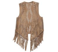 Bkazwe Veste Longue Hippie Femme - Faux Daim à Franges Vintage - Style Western Années 70 - Cardigan Ouvert Festival Bohème Costume Deguisement Hippie Femme