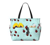 BKDODKS Art Ladybug Tracks Sac fourre-tout avec impression de pistes de coccinelle pour les vacances à la plage, les pique-niques et les activités sportives quotidiennes, noir, taille unique