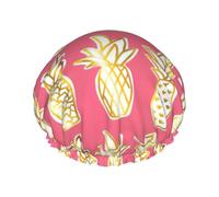 BKDODKS Bonnet de douche à imprimé ananas pour femme, léger, réutilisable, doux, double couche imperméable, anti-fuite, noir