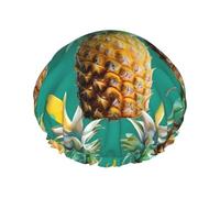 BKDODKS Bonnet de douche à imprimé ananas tropical hawaïen pour femme, léger, réutilisable, doux, double couche, étanche, noir