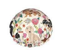 BKDODKS Bonnet de douche à imprimé floral teckel pour femme, léger, réutilisable, doux, double couche imperméable, anti-fuite, noir