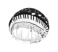 BKDODKS Bonnet de douche avec touches de piano imprimées notes de musique pour femme, léger, réutilisable, doux, double couche étanche, noir