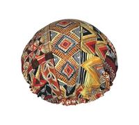 BKDODKS Bonnet de douche en textile africain imprimé patchwork pour femme, léger, réutilisable, doux, double couche, étanche, noir