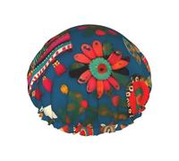 BKDODKS Bonnet de douche imprimé art folklorique mexicain bohème pour femme, léger, réutilisable, doux, double couche imperméable, anti-fuite, noir