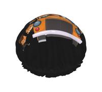BKDODKS Bonnet de douche imprimé bus scolaire pour femme, léger, réutilisable, doux, double couche, étanche, noir
