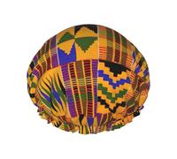BKDODKS Bonnet de douche imprimé ethnique africain pour femme, léger, réutilisable, doux, double couche, étanche, noir