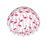 BKDODKS Bonnet de douche imprimé flamant rose rouge pour femme, léger, réutilisable, doux, double couche imperméable, anti-fuite, noir