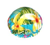 BKDODKS Bonnet de douche imprimé hawaïen pour femme, léger, réutilisable, doux, double couche, étanche, noir