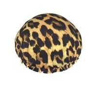 BKDODKS Bonnet de douche imprimé léopard pour femme, léger, réutilisable, doux, double couche imperméable, anti-fuite, noir