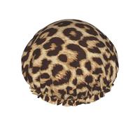 BKDODKS Bonnet de douche imprimé léopard pour femme, léger, réutilisable, doux, double couche imperméable, anti-fuite, noir