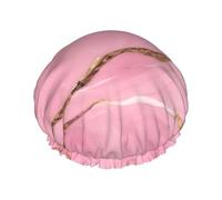 BKDODKS Bonnet de douche imprimé marbre rouge pour femme, léger, réutilisable, doux, double couche imperméable, anti-fuite, noir