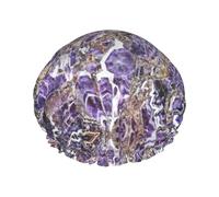 BKDODKS Bonnet de douche imprimé marbre violet pour femme, léger, réutilisable, doux, double couche imperméable, anti-fuite, noir