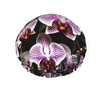 BKDODKS Bonnet de douche imprimé orchidées pour femme, léger, réutilisable, doux, double couche imperméable, anti-fuite, noir