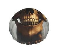 BKDODKS Bonnet de douche imprimé tournesol Halloween tête de mort pour femme, léger, réutilisable, doux, double couche, étanche, noir