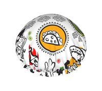 BKDODKS Bonnet de douche mexicain avec imprimé symboles de salsa pour femme, léger, réutilisable, doux, double couche imperméable, anti-fuite, noir