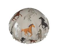 BKDODKS Bonnet de douche mignon imprimé cheval pour femme léger, réutilisable, doux, double couche imperméable, anti-fuite, noir