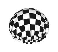 BKDODKS Bonnet de douche noir et blanc à carreaux pour femme, léger, réutilisable, doux, double couche imperméable, étanche.