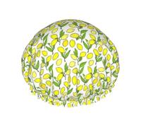 BKDODKS Bonnet de douche pour femme avec imprimé citrons frais jaunes, léger, réutilisable, doux, double couche, étanche, noir