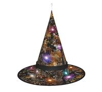 BKDODKS Chapeau de sorcière d'Halloween avec imprimé cerf ours de chasse - Chapeau de sorcière lumineux pour adulte pour Halloween et Noël
