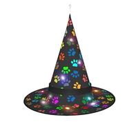 BKDODKS Chapeau de sorcière d'Halloween avec imprimé empreintes de pattes de chien coloré, chapeau de sorcière pour adultes, Halloween, fêtes de Noël